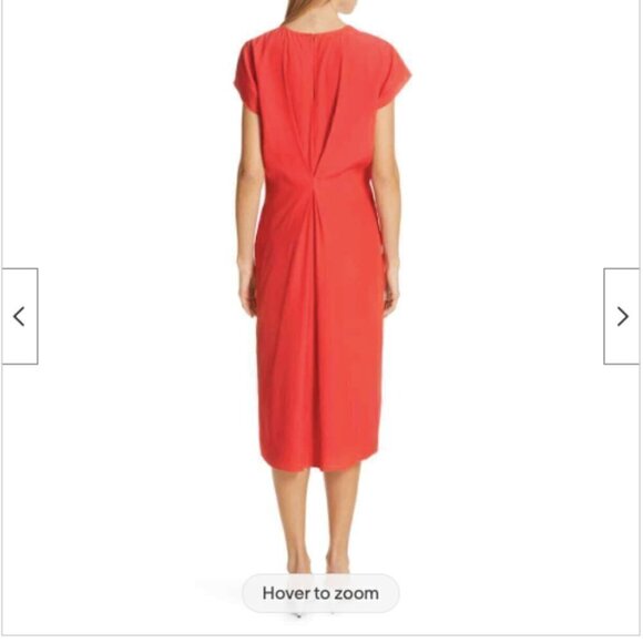 Lewit Center Pleat Cap-Sleeve Georgette Silk Shift Dress - Picture 2 of 8